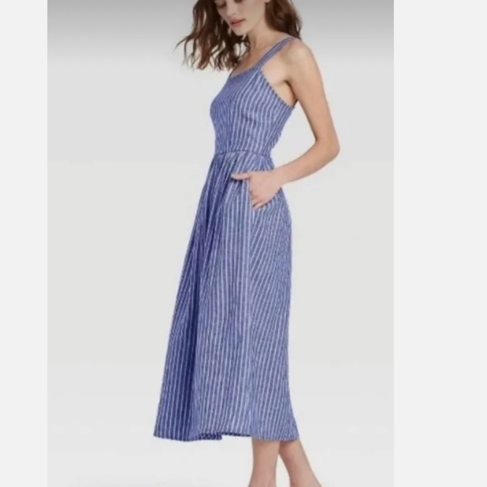 Blue Striped shift dress with pockets
